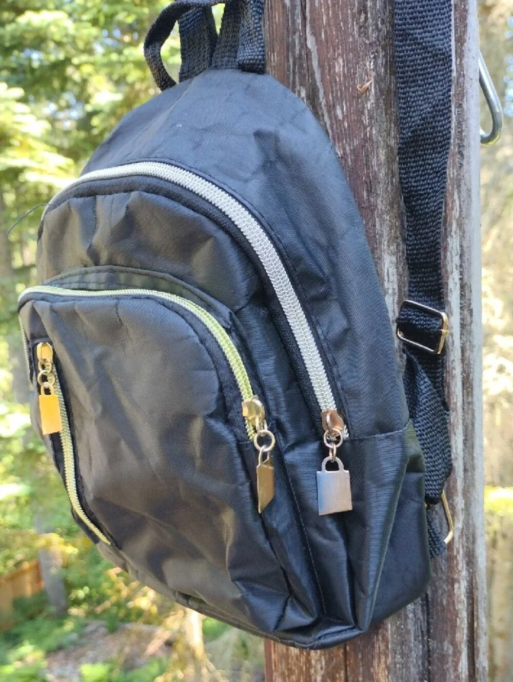 Black Mini Backpack with Gold Accents - Unbranded